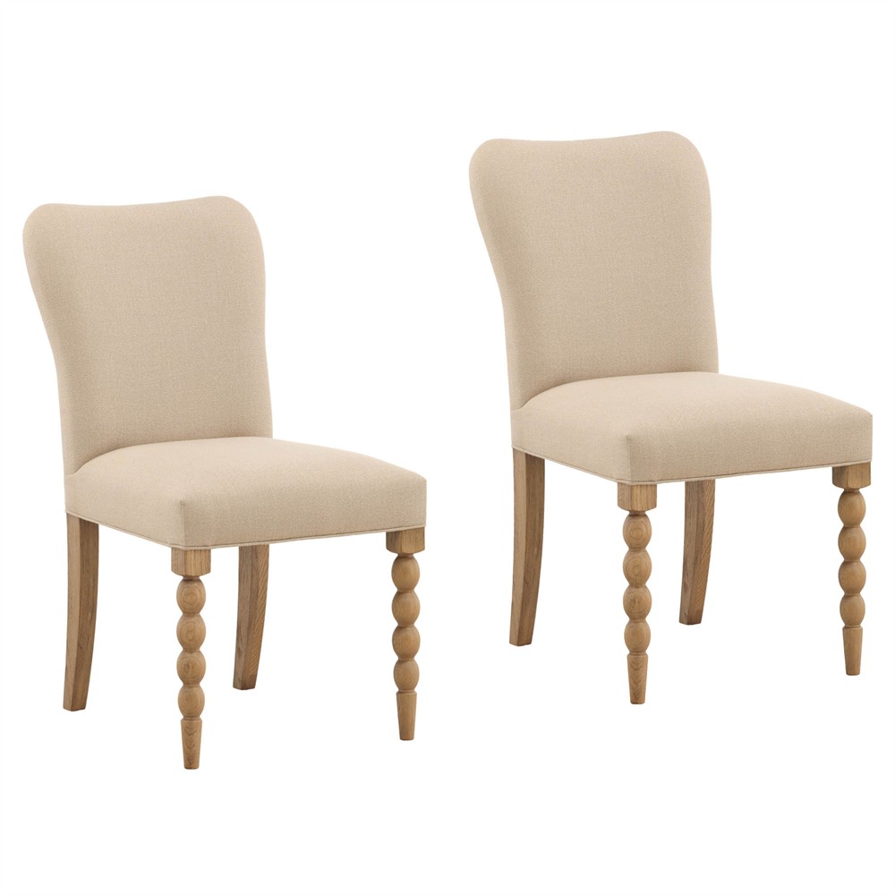 Calypso Updated Traditional Beige Upholstered Natural Oak Dining Chair - Set of 2|