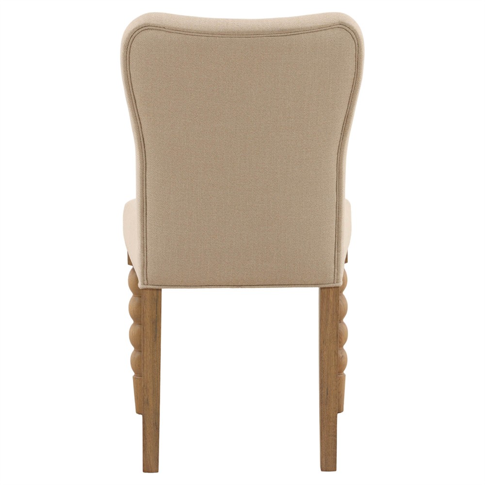 Calypso Updated Traditional Beige Upholstered Natural Oak Dining Chair - Set of 2|