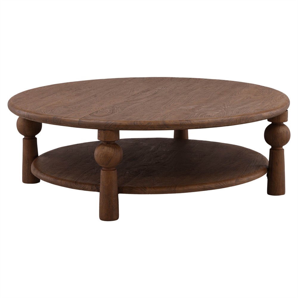 Zachary Updated Traditional Brown Mango Wood Round Coffee Table|
