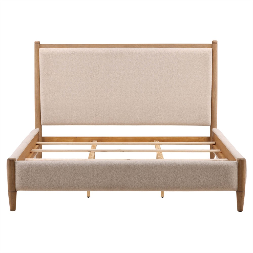 Luna Modern Classic Cream Boucle Natural Wood Bed - Queen|