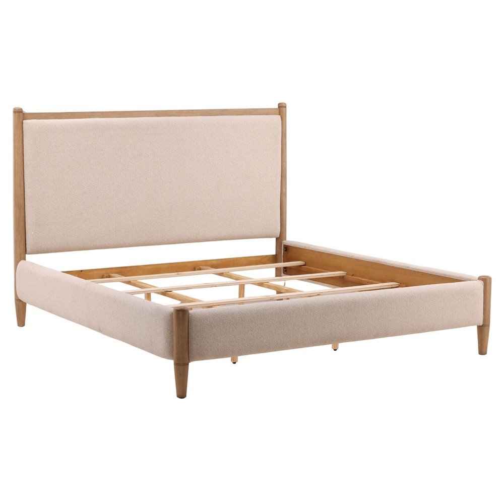 Luna Modern Classic Cream Boucle Natural Wood Bed - Queen|