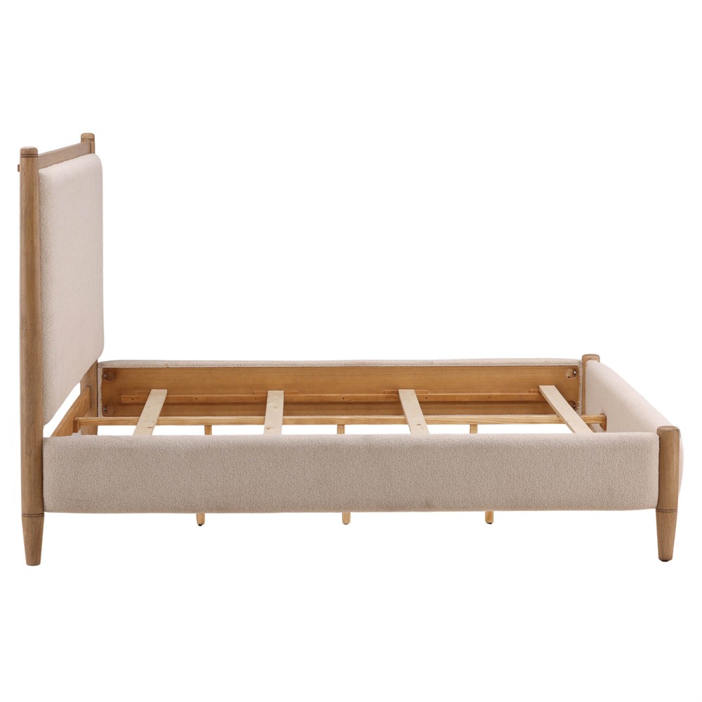 Luna Modern Classic Cream Boucle Natural Wood Bed - Queen|