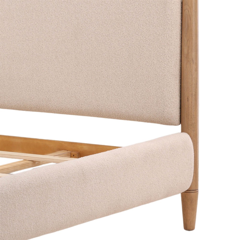 Luna Modern Classic Cream Boucle Natural Wood Bed - Queen|