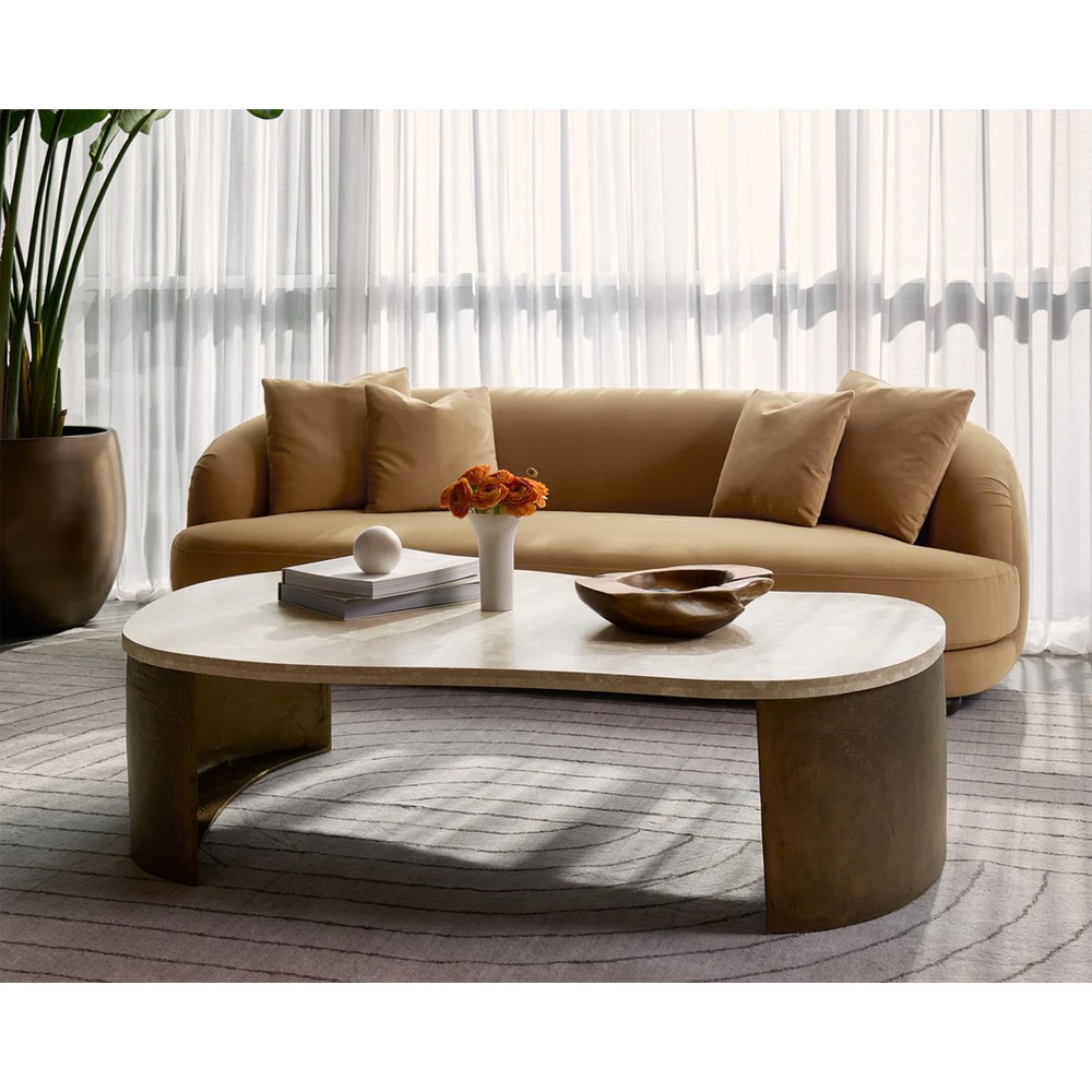 Lucian Modern Classic Cream Marble Oval Coffee Table 61
