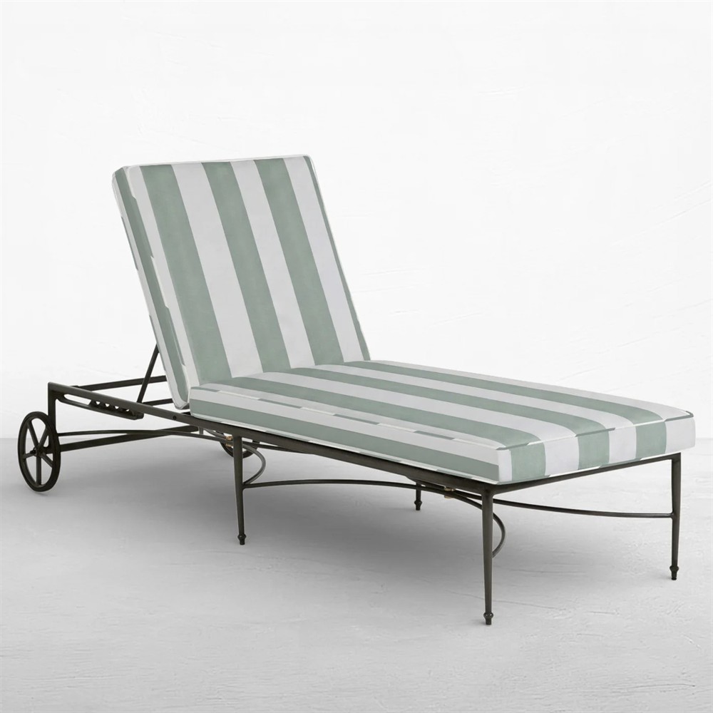 Roma Cabana Mist Stripe Sunbrella Slate Grey Aluminum Outdoor Chaise Lounge|