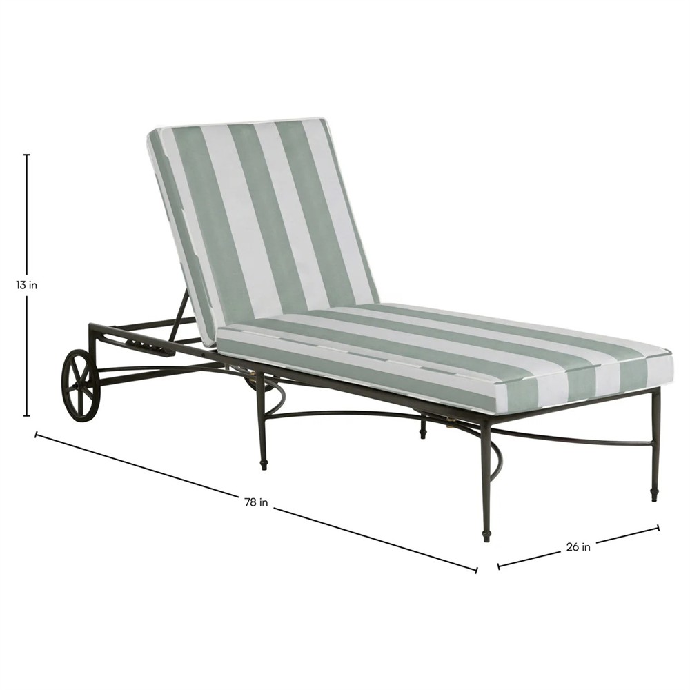 Roma Cabana Mist Stripe Sunbrella Slate Grey Aluminum Outdoor Chaise Lounge|