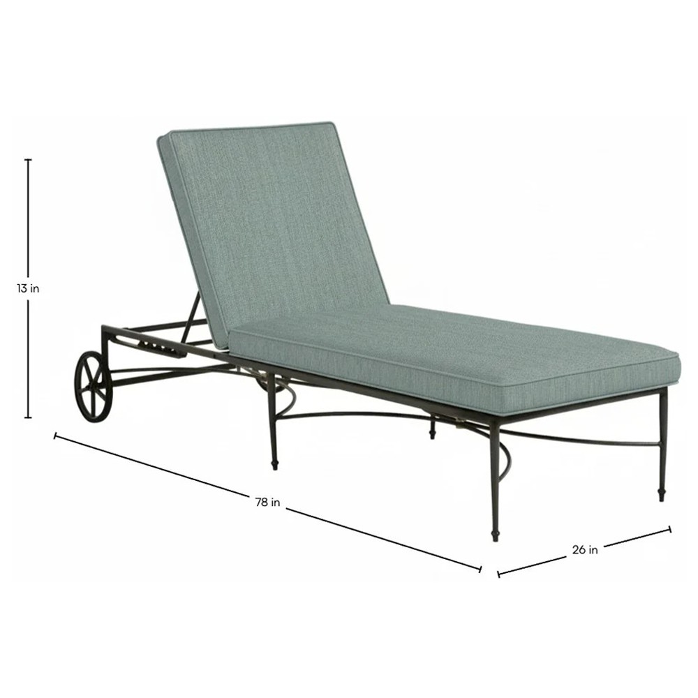 Roma Cast Mist Sunbrella Slate Grey Aluminum Outdoor Chaise Lounge|