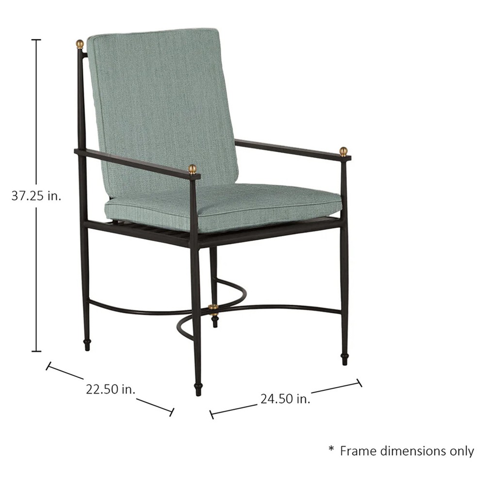 Roma Cast Mist Sunbrella Slate Grey Aluminum Outdoor Dining Arm Chair|