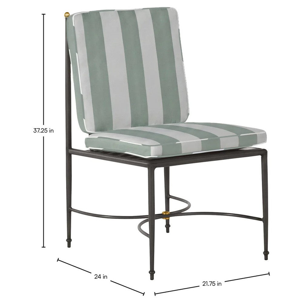 Roma Cabana Mist Stripe Sunbrella Slate Grey Aluminum Outdoor Dining Chair|