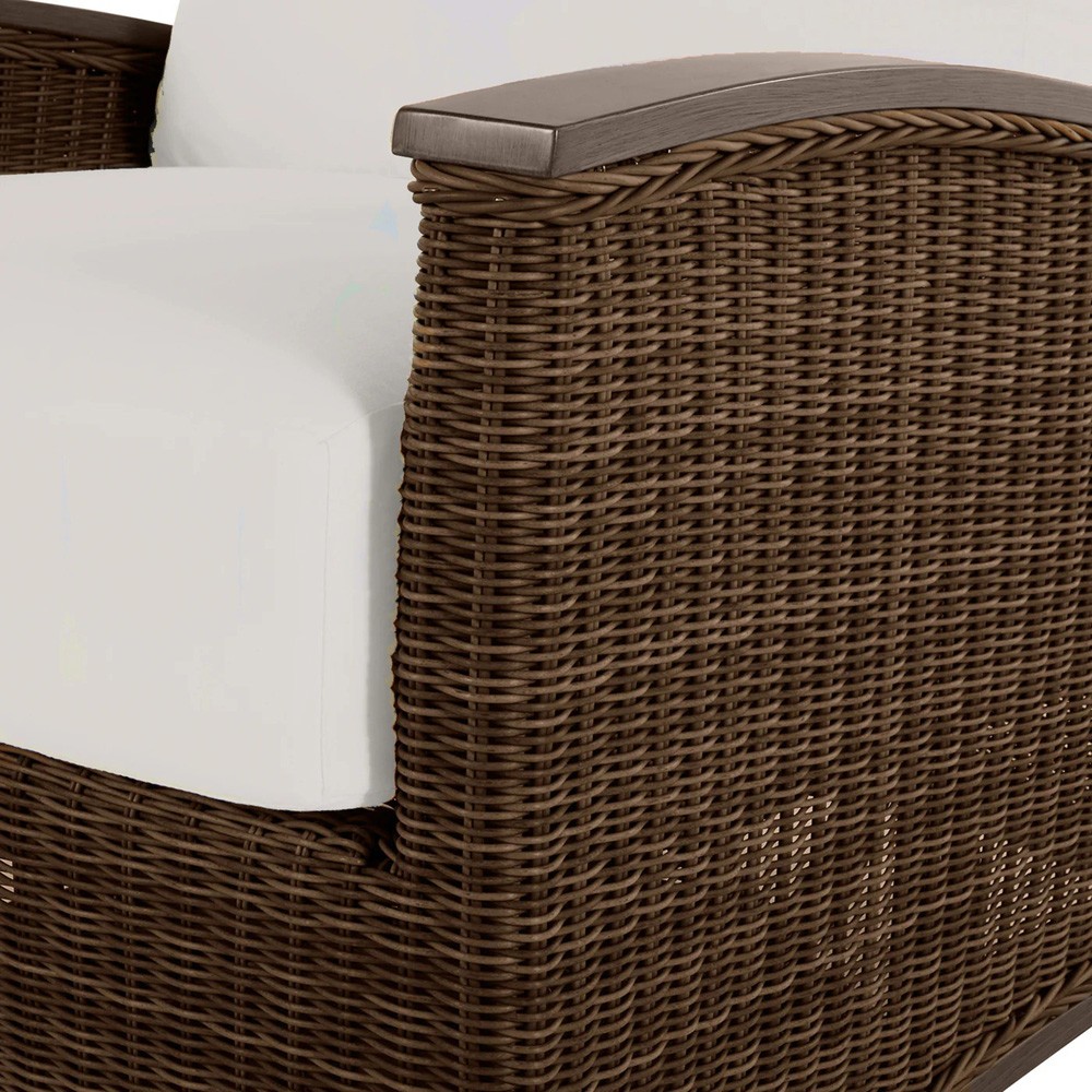 Astoria Cream Upholstered Brown Aluminum Wicker Outdoor Lounge Chair|