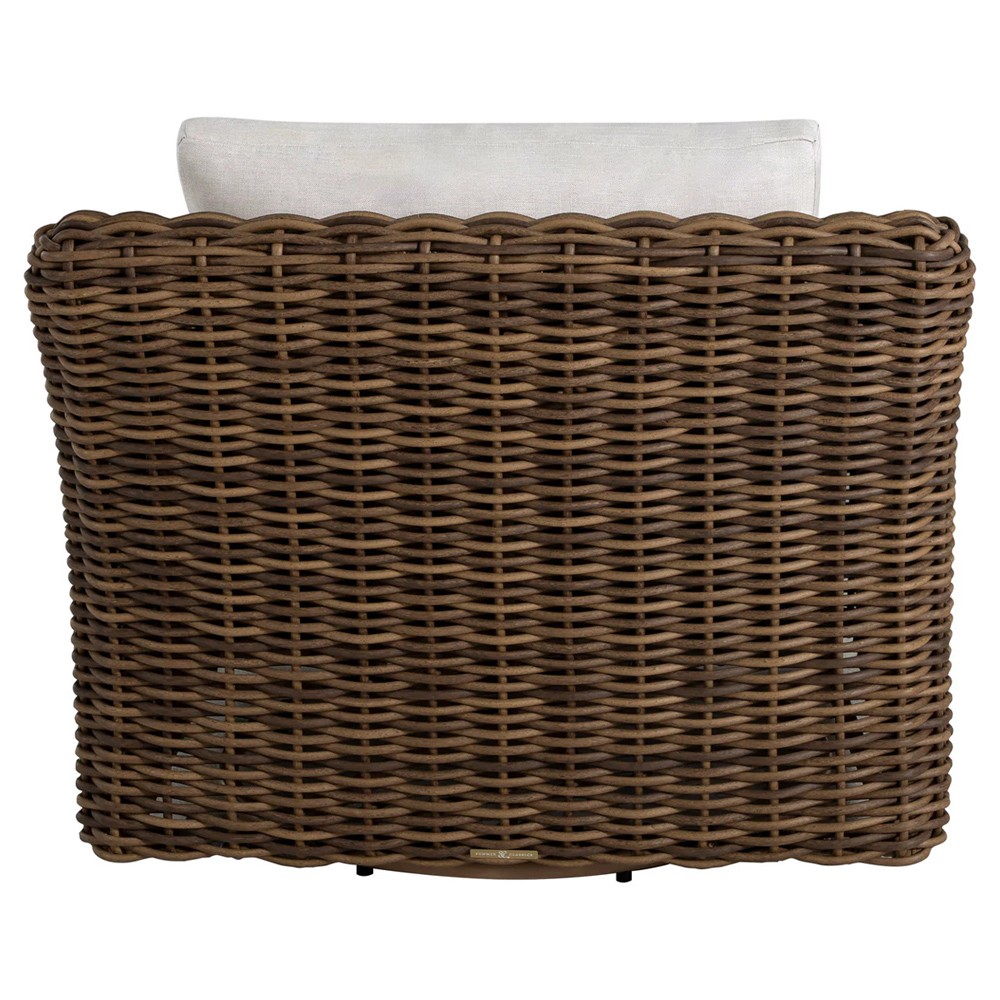 Montauk Cream Upholstered Brown Wicker Outdoor Swivel Lounge Chair|