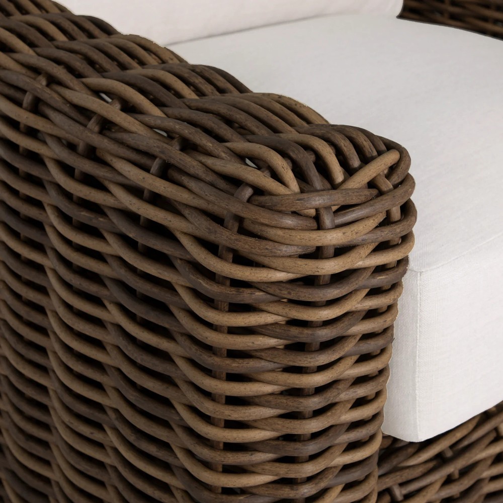 Montauk Cream Upholstered Brown Wicker Outdoor Swivel Lounge Chair|