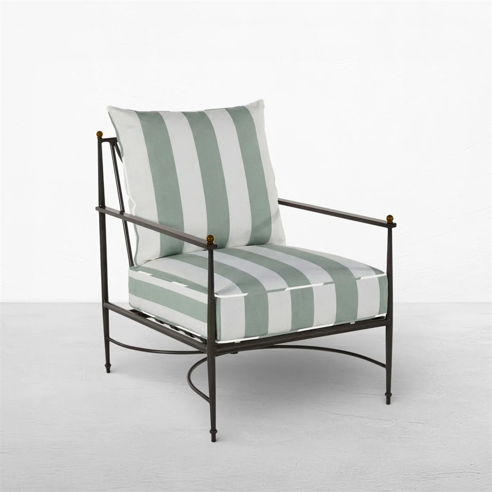 Roma Cabana Mist Stripe Sunbrella Slate Grey Aluminum Outdoor Lounge Chair|