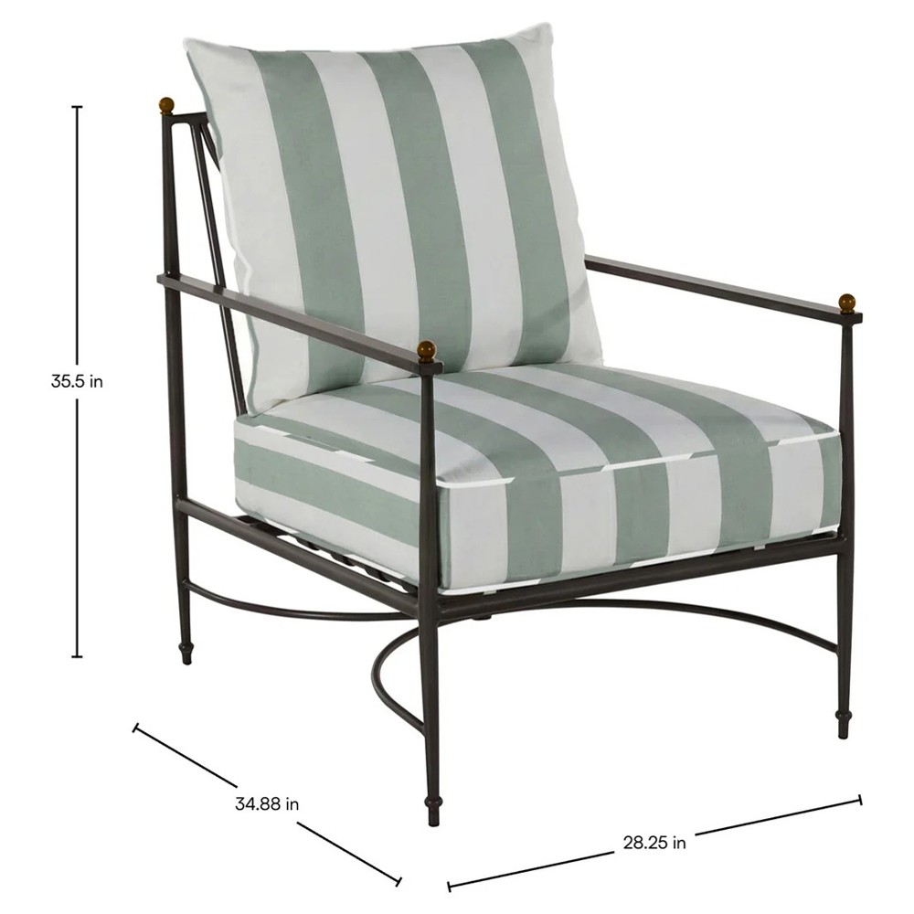 Roma Cabana Mist Stripe Sunbrella Slate Grey Aluminum Outdoor Lounge Chair|