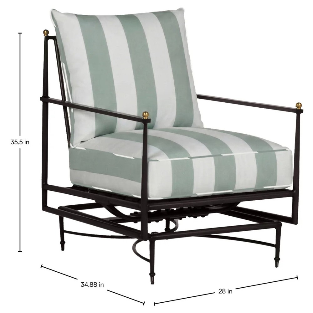 Roma Cabana Mist Stripe Sunbrella Slate Grey Aluminum Outdoor Spring Lounge Chair|