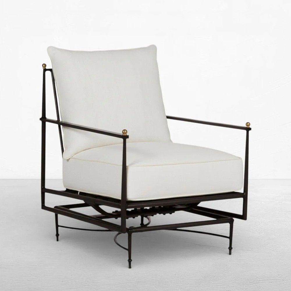 Roma Bali Pearl Upholstered Slate Grey Aluminum Outdoor Spring Lounge Chair|