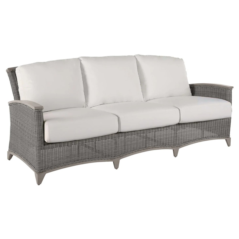 Astoria Cream Upholstered Oyster Aluminum Wicker Outdoor Sofa - 85"|
