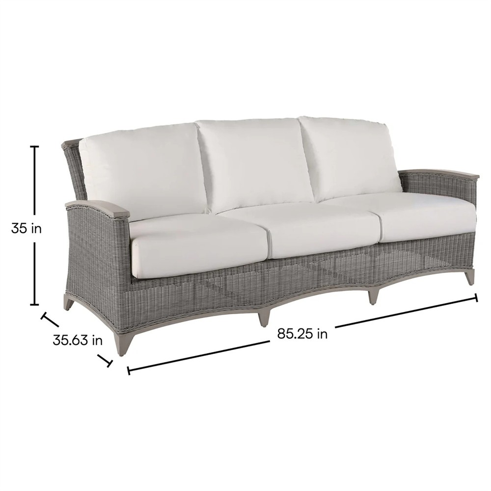 Astoria Cream Upholstered Oyster Aluminum Wicker Outdoor Sofa - 85"|