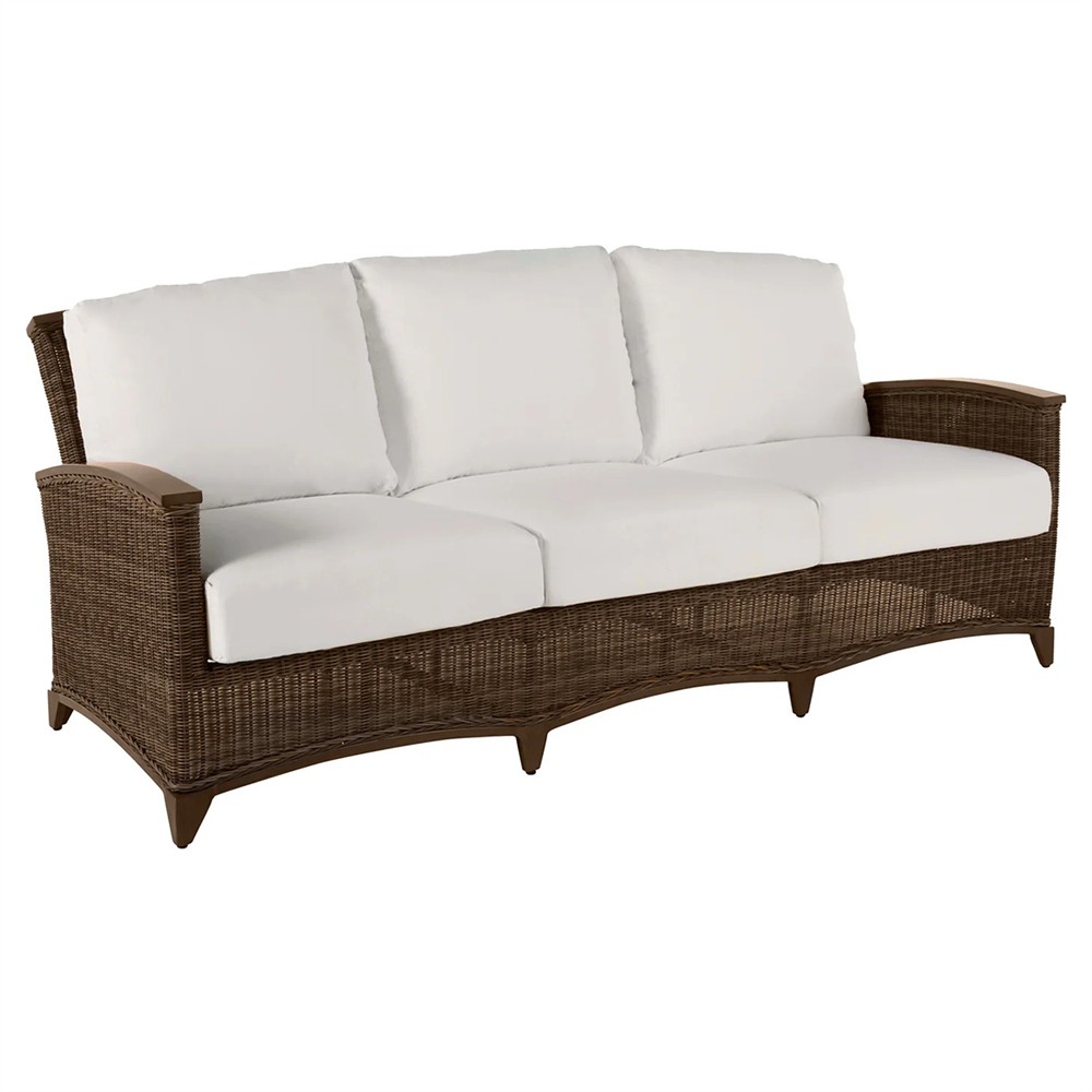Astoria Cream Upholstered Brown Aluminum Wicker Outdoor Sofa - 85"|