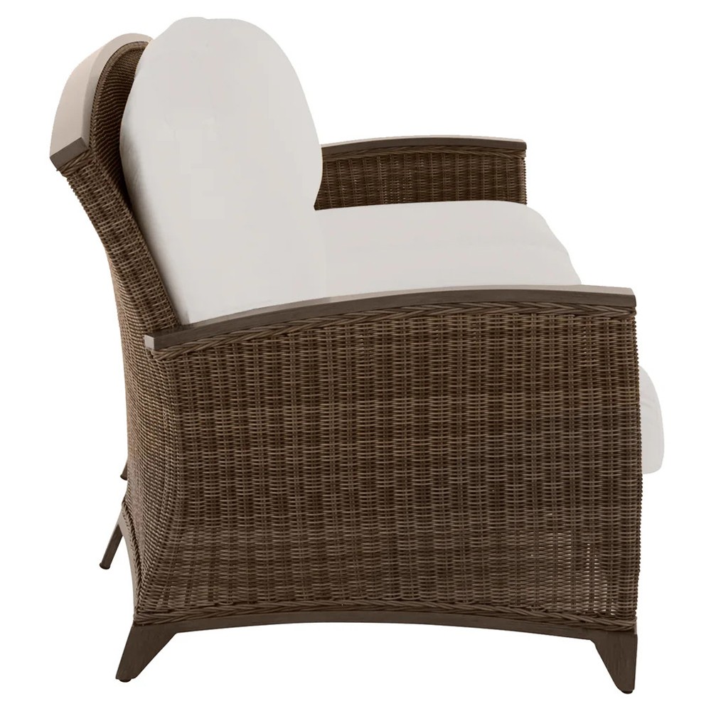 Astoria Cream Upholstered Brown Aluminum Wicker Outdoor Sofa - 85"|