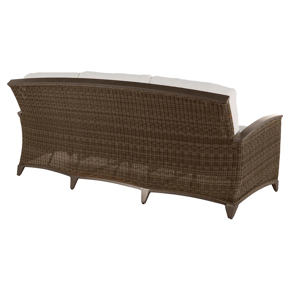 Astoria Cream Upholstered Brown Aluminum Wicker Outdoor Sofa - 85"|