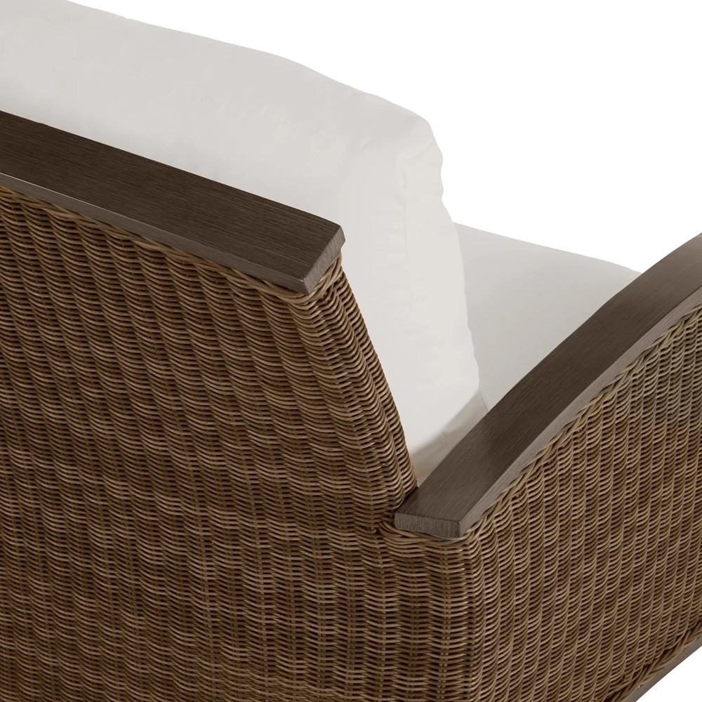 Astoria Cream Upholstered Brown Aluminum Wicker Outdoor Sofa - 85"|