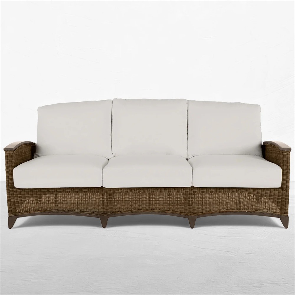 Astoria Cream Upholstered Brown Aluminum Wicker Outdoor Sofa - 85"|