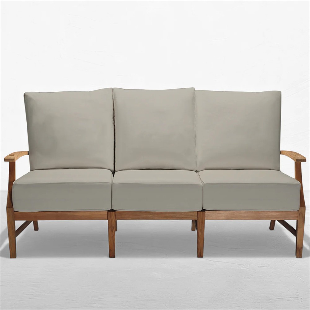 Croquet Coastal Beach Grey Sunbrella Natural Teak Outdoor Sofa - 76"|