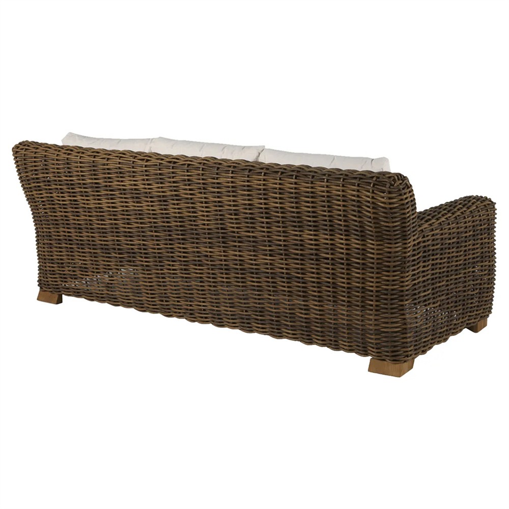 Montauk Cream Upholstered Brown Wicker Outdoor Sofa - 84"|