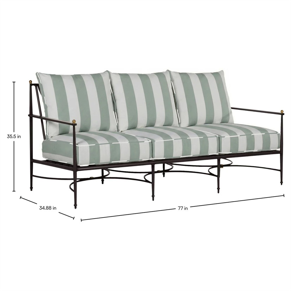 Roma Cabana Mist Stripe Sunbrella Slate Grey Aluminum Outdoor Sofa - 77"|