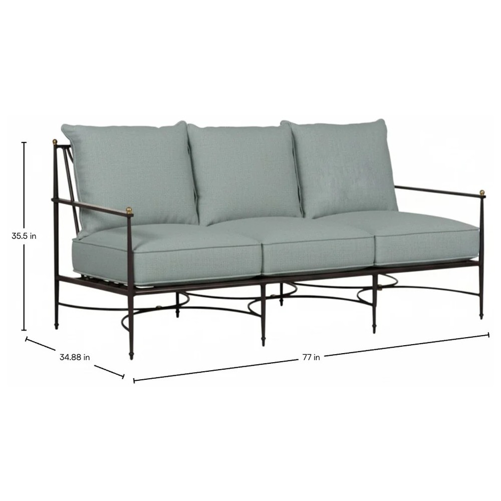 Roma Cast Mist Sunbrella Slate Grey Aluminum Outdoor Sofa - 77"|