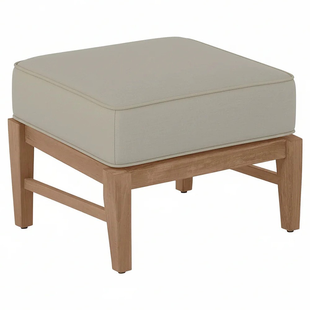 Croquet Coastal Grey Sunbrella Natural Teak Outdoor Ottoman|