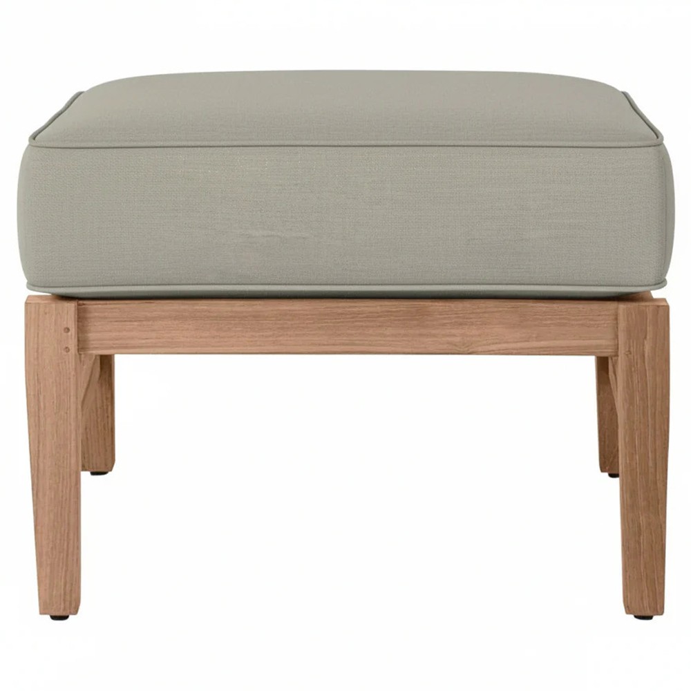 Croquet Coastal Grey Sunbrella Natural Teak Outdoor Ottoman|