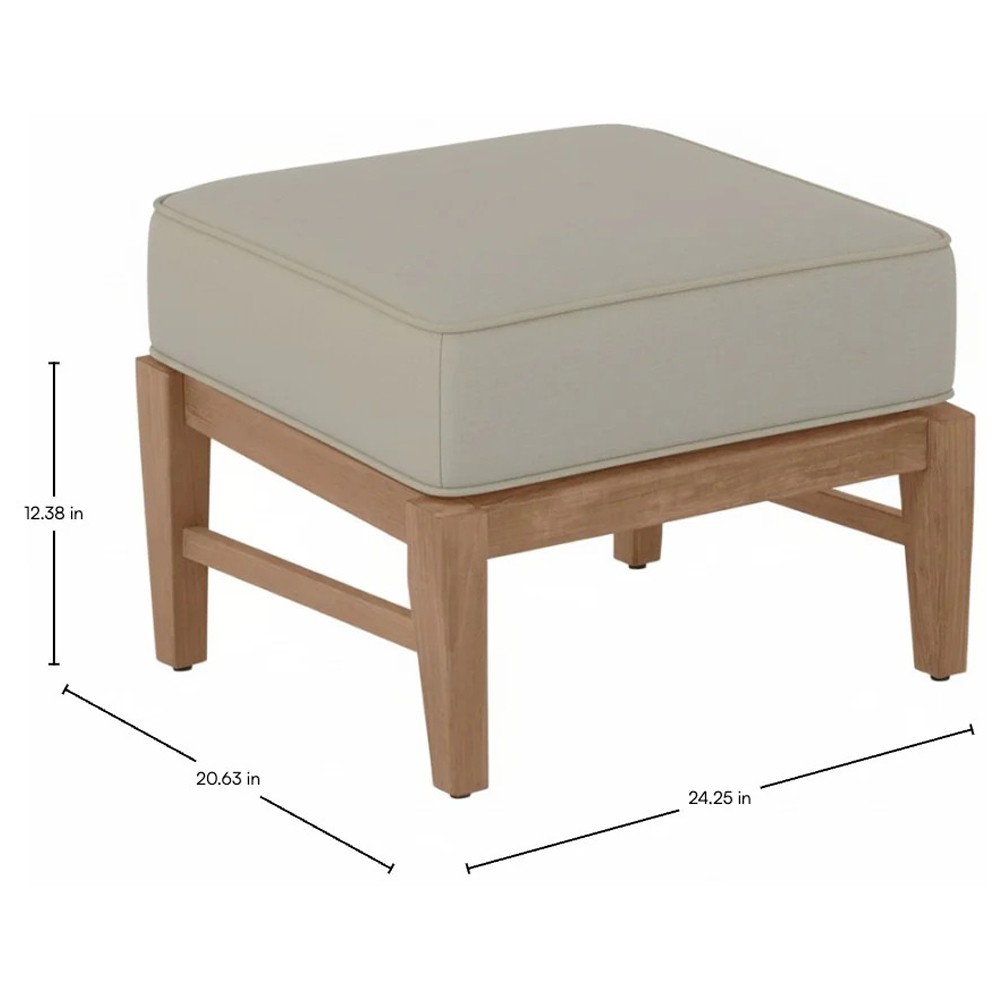 Croquet Coastal Grey Sunbrella Natural Teak Outdoor Ottoman|