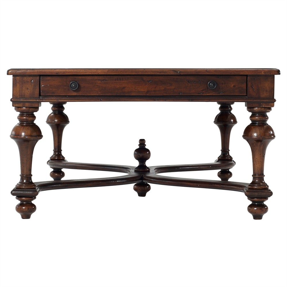 Lyon Updated Traditional Brown Wood Rectangular Storage Coffee Table|