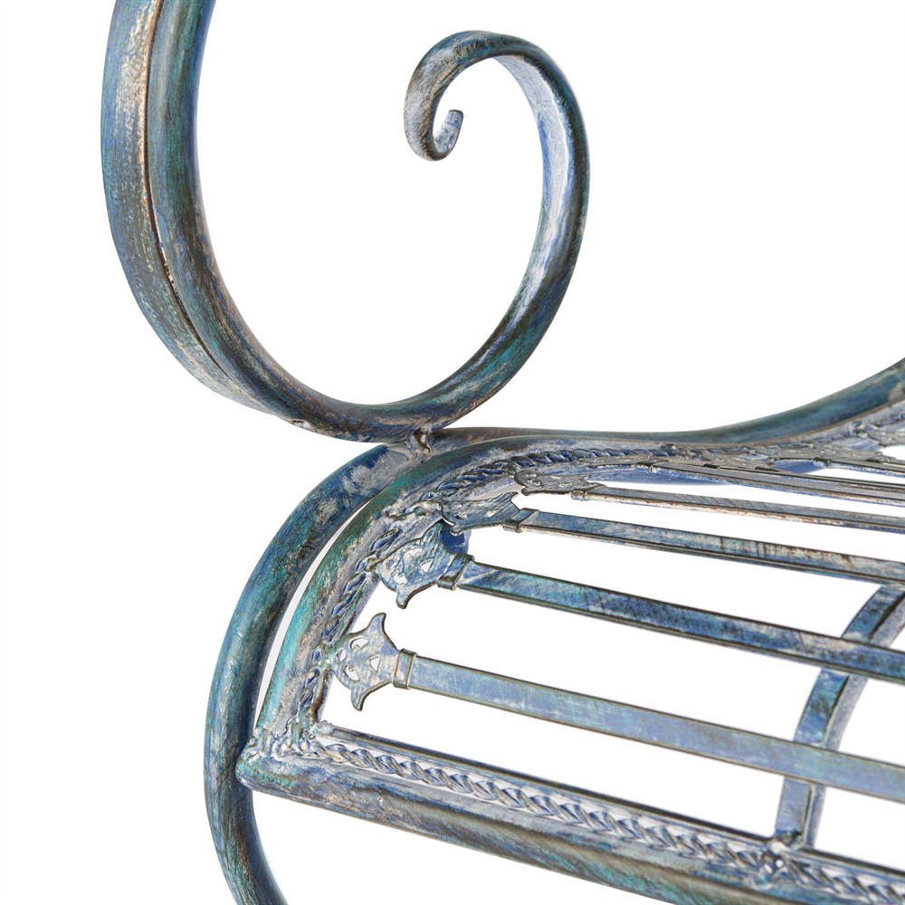 Anise French Country Antique Blue Iron Outdoor Garden Bench|