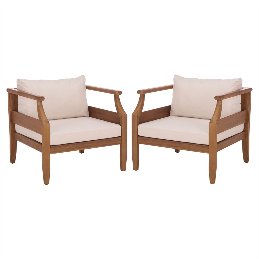 Alba Rustic Lodge Brown Teak Outdoor Arm Chair - Set of 2|