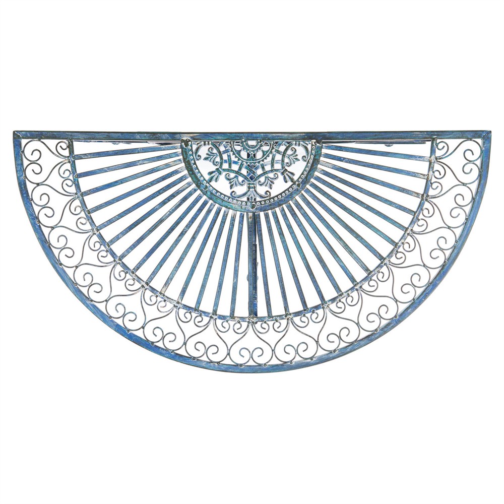 Alessia French Country Antique Blue Iron Demilune Outdoor Console Table|