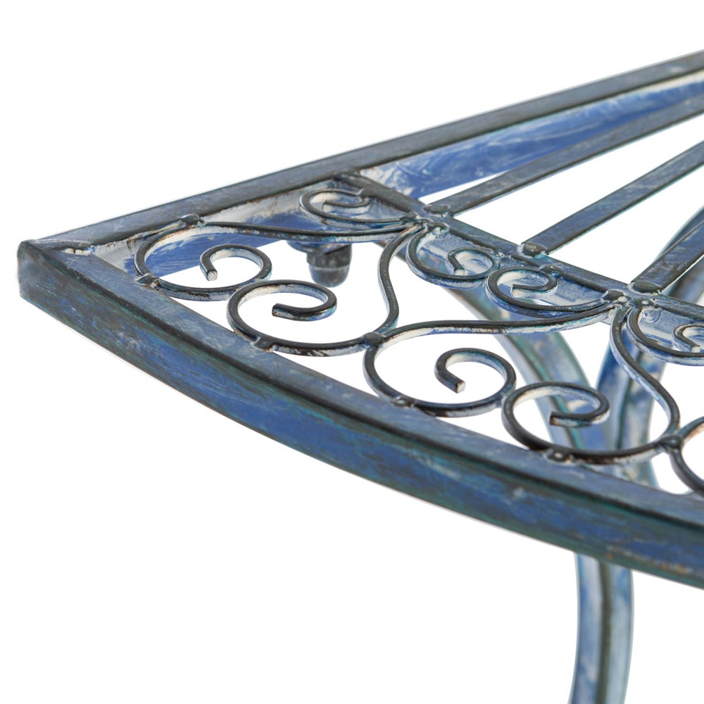 Alessia French Country Antique Blue Iron Demilune Outdoor Console Table|