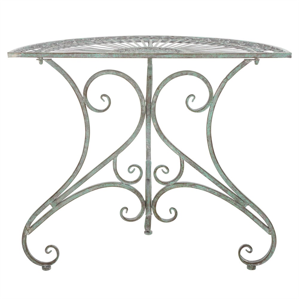 Alessia French Country Antique Green Iron Demilune Outdoor Console Table|