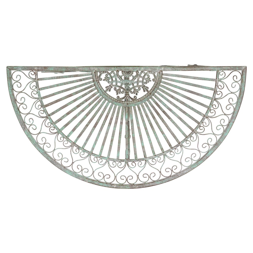 Alessia French Country Antique Green Iron Demilune Outdoor Console Table|