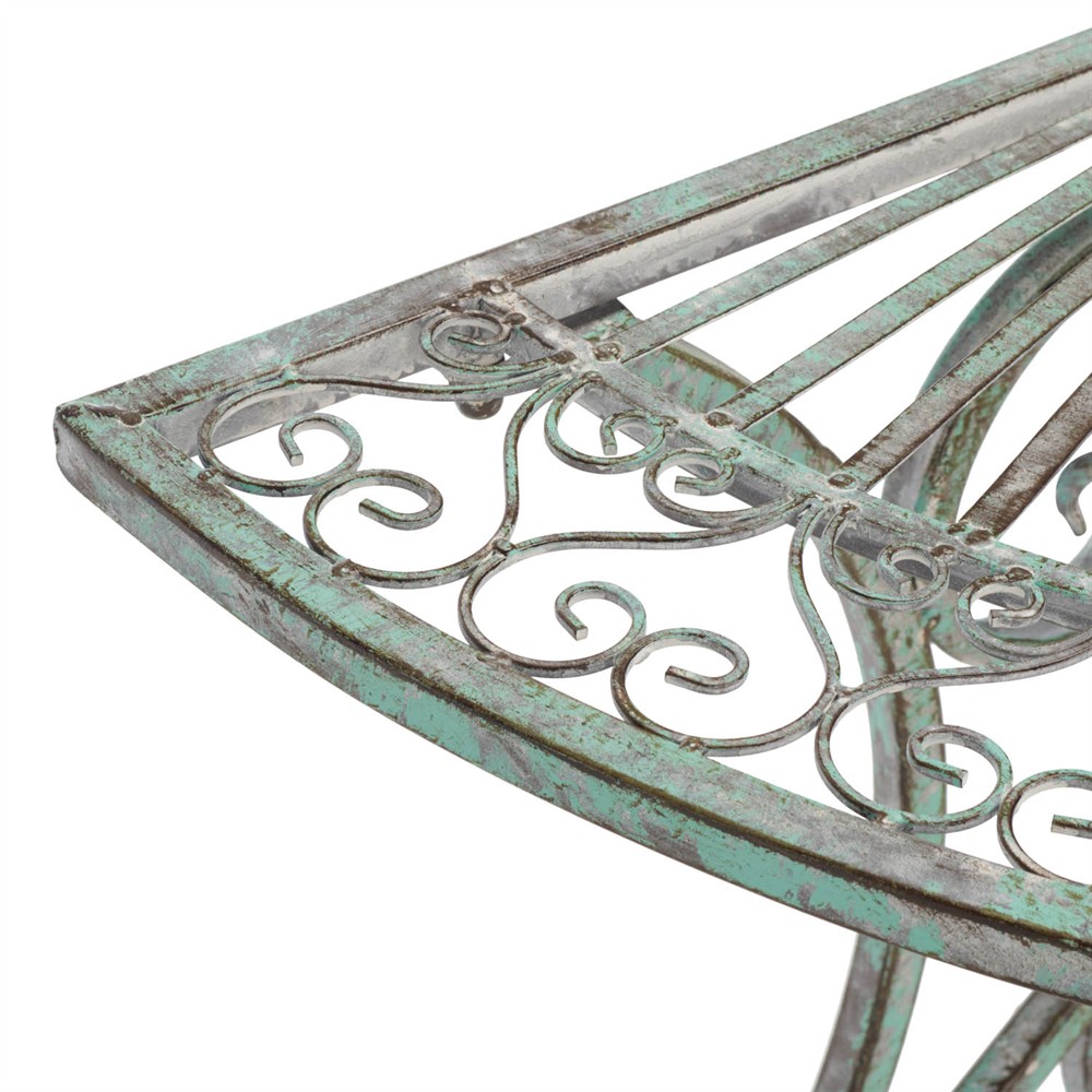 Alessia French Country Antique Green Iron Demilune Outdoor Console Table|