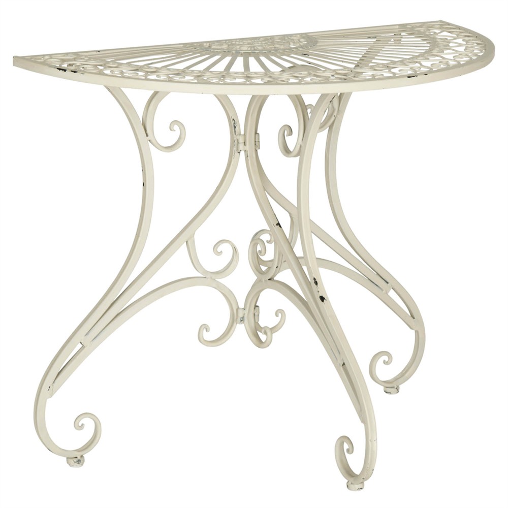 Alessia French Country Antique White Iron Demilune Outdoor Console Table|