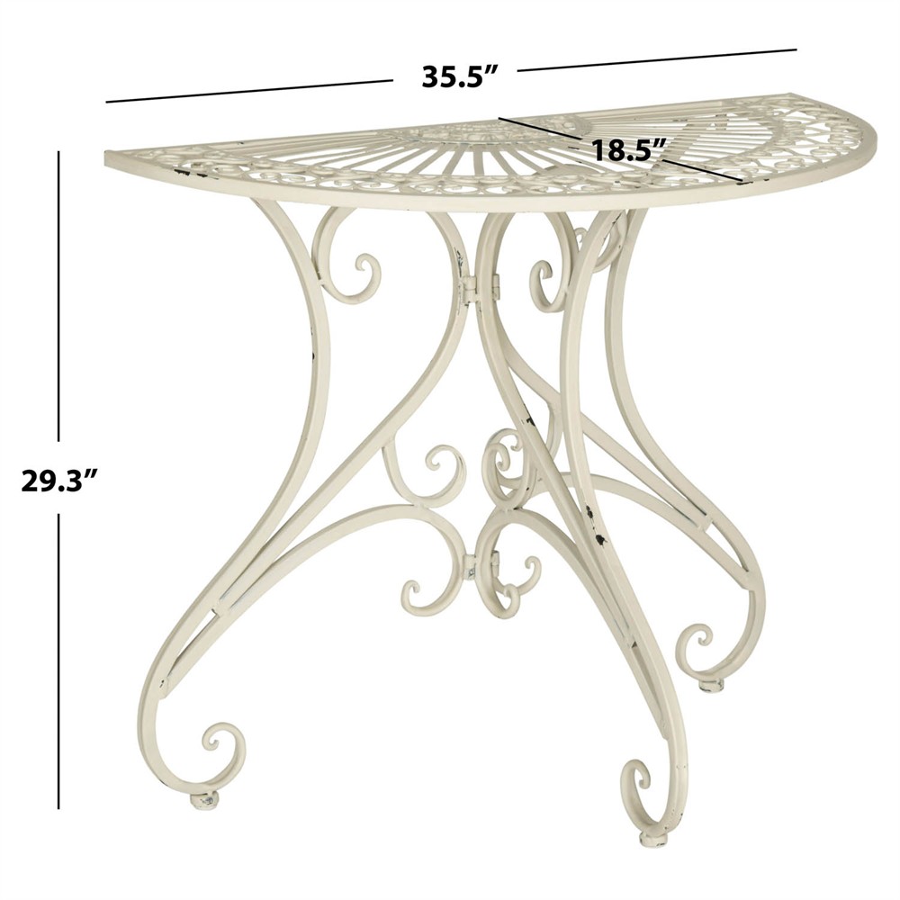 Alessia French Country Antique White Iron Demilune Outdoor Console Table|