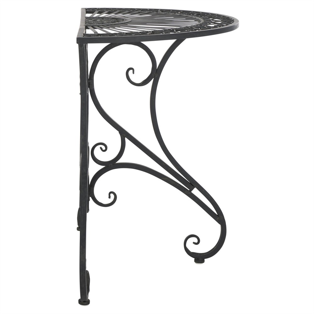 Alessia French Country Black Iron Demilune Outdoor Console Table|