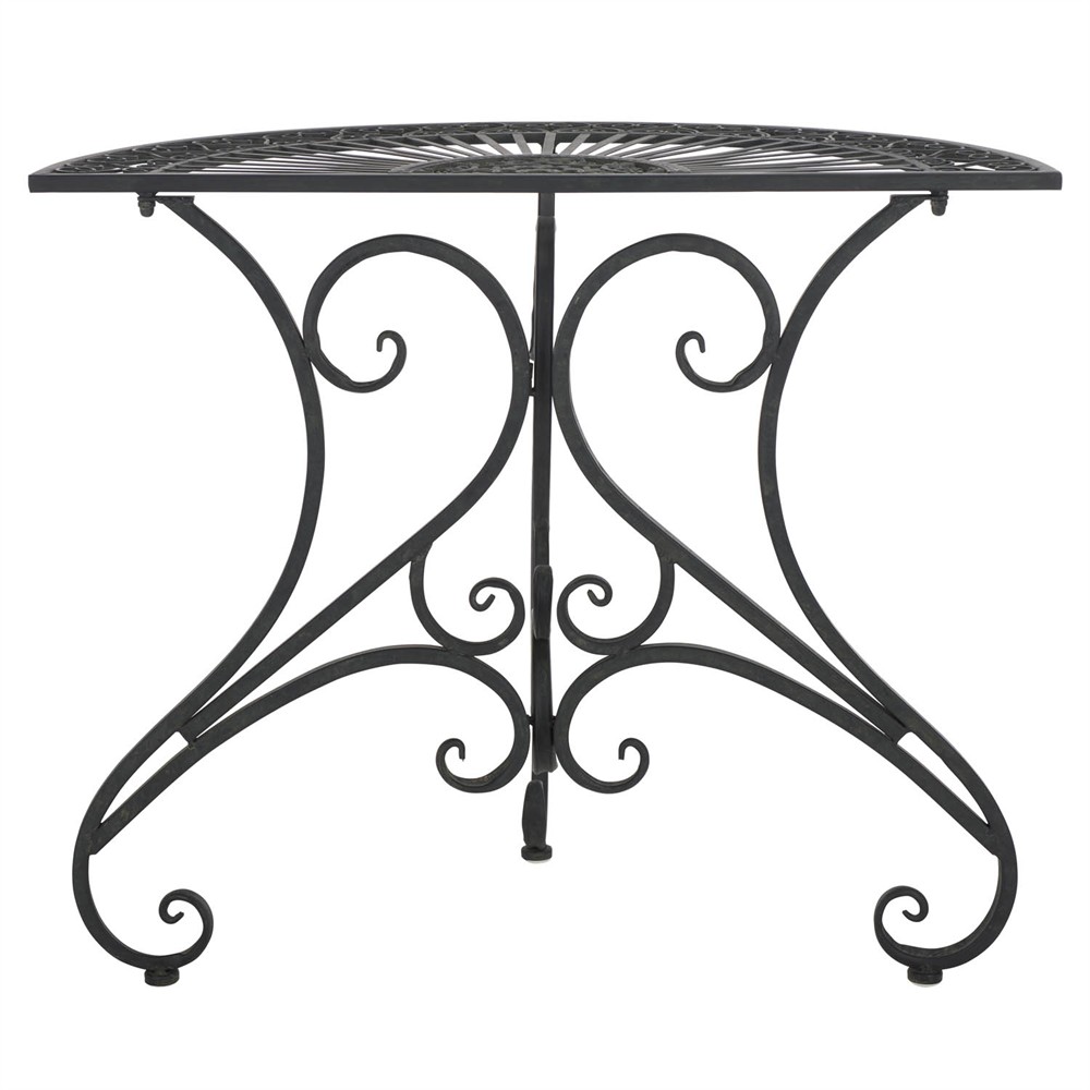 Alessia French Country Black Iron Demilune Outdoor Console Table|