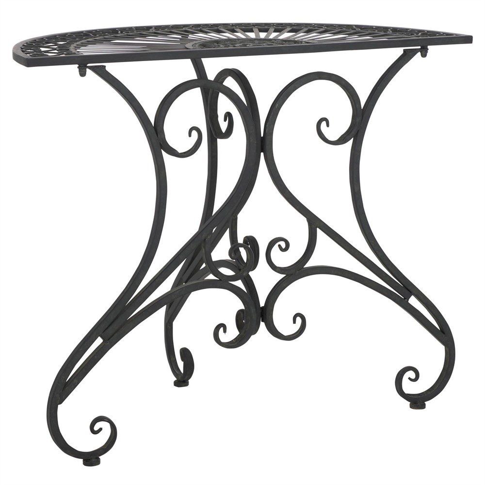 Alessia French Country Black Iron Demilune Outdoor Console Table|