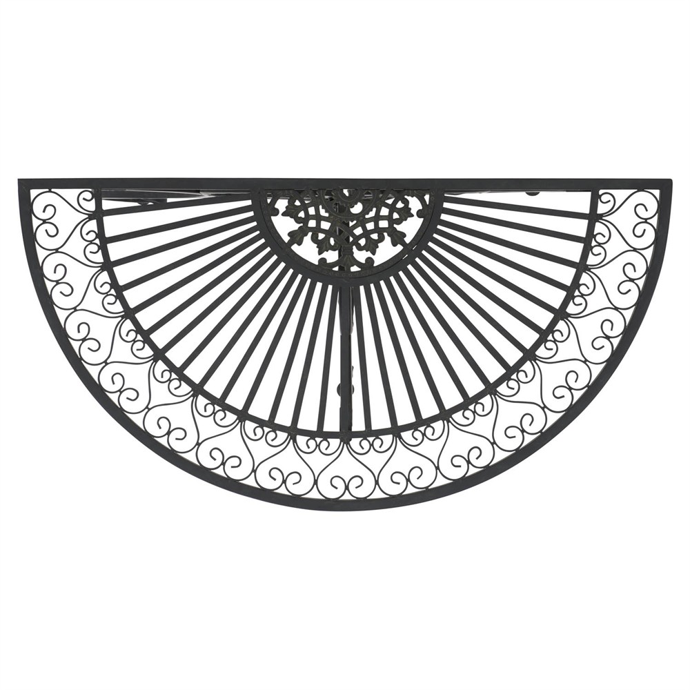 Alessia French Country Black Iron Demilune Outdoor Console Table|