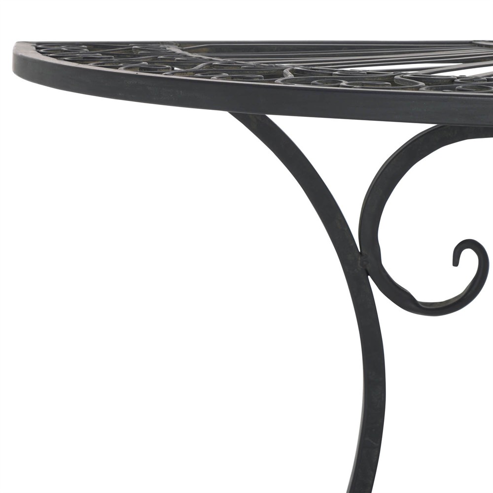 Alessia French Country Black Iron Demilune Outdoor Console Table|
