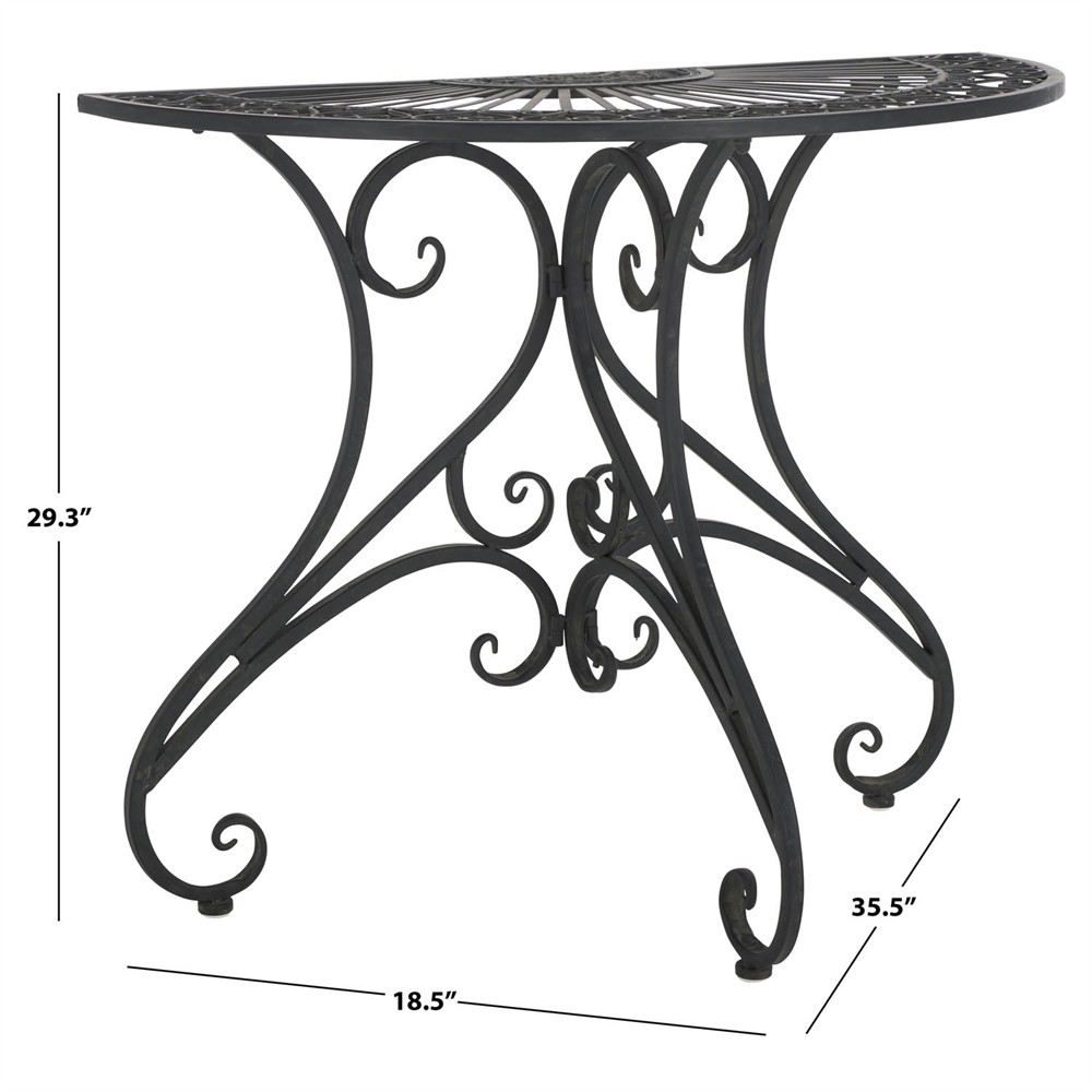 Alessia French Country Black Iron Demilune Outdoor Console Table|